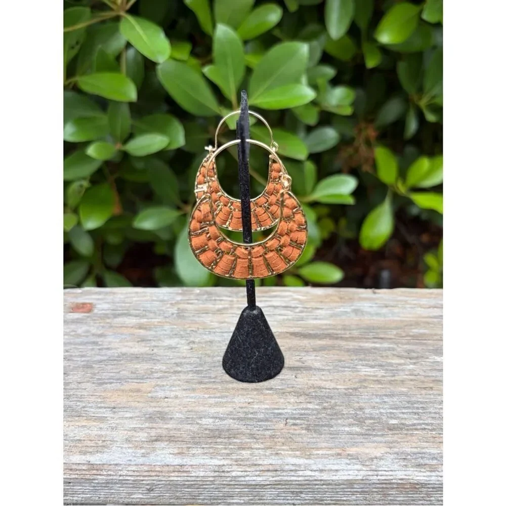 Chico's Leather Half-Moon Hoop Earrings New NWT Boho Western